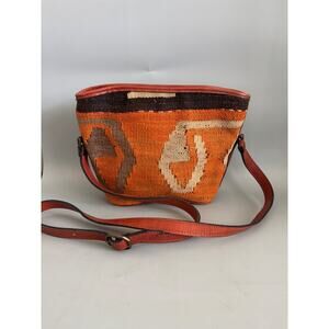 Hand Made Turkish Kilim Arts Crossbody Purse Tapestry Wool Leather Strap Boho